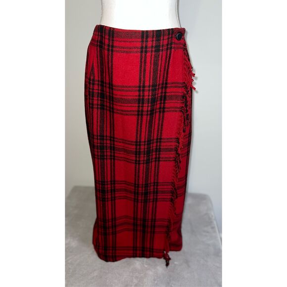 Women’s Vintage Red Plaid Maxi Skirt 10P - Picture 4 of 7